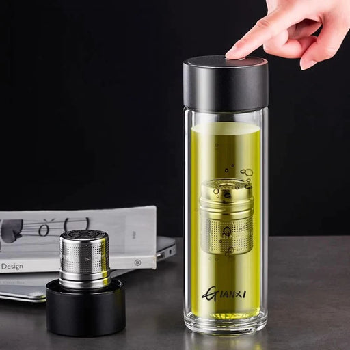 Portable Glass Water Bottle With Tea Strainer And Magnetic