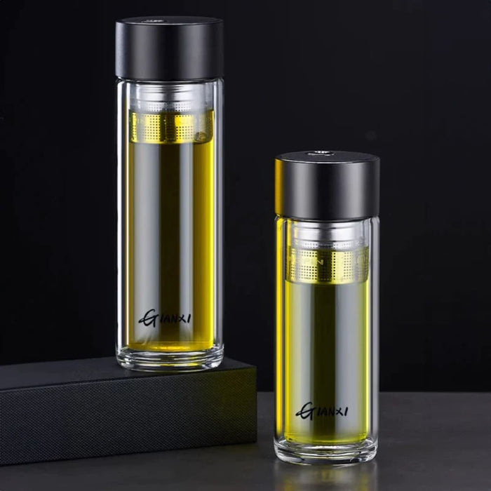 Portable Glass Water Bottle With Tea Strainer And Magnetic