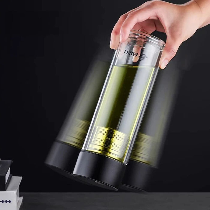 Portable Glass Water Bottle with Tea Strainer and Magnetic