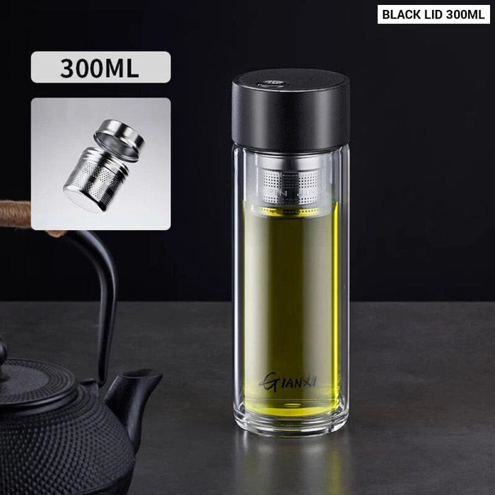Portable Glass Water Bottle with Tea Strainer and Magnetic