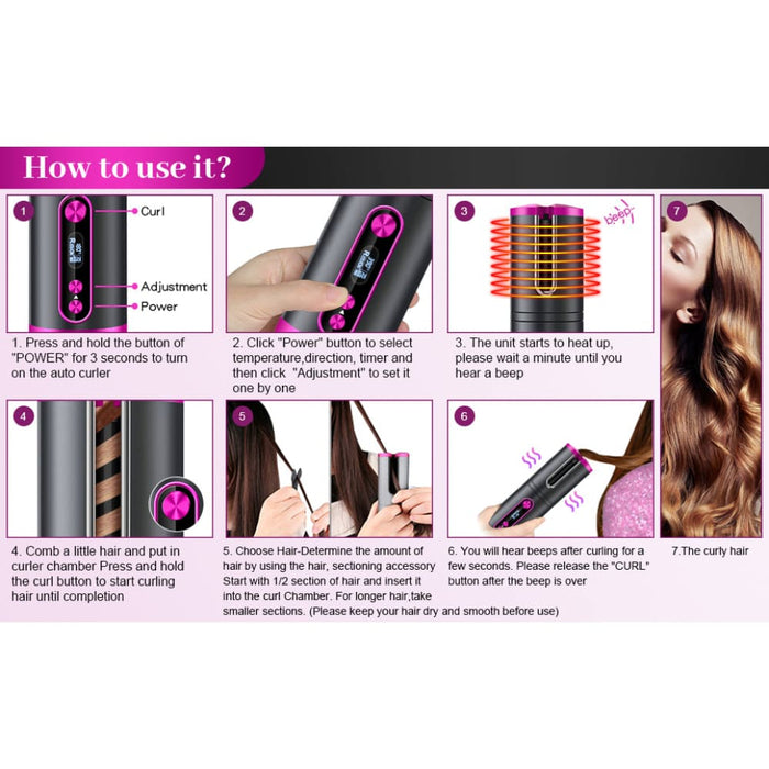 Portable Wireless Automatic Hair Curler for Travel with Led