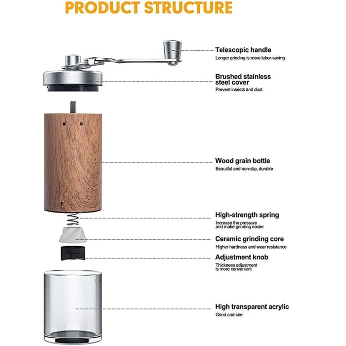 Portable Wood Grain Coffee Grinder
