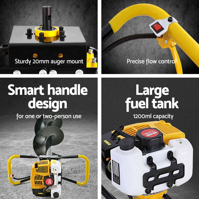 Post Hole Digger 74cc Petrol Motor Drill Borer Fence