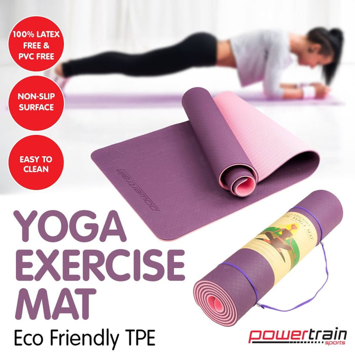 Powertrain Eco - friendly Tpe Pilates Exercise Yoga Mat 8mm