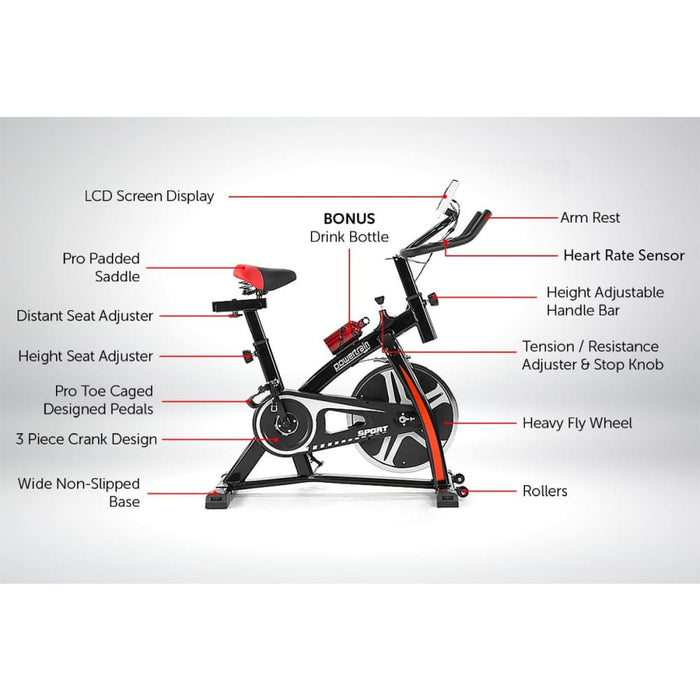 Powertrain Home Gym Flywheel Exercise Spin Bike - Black