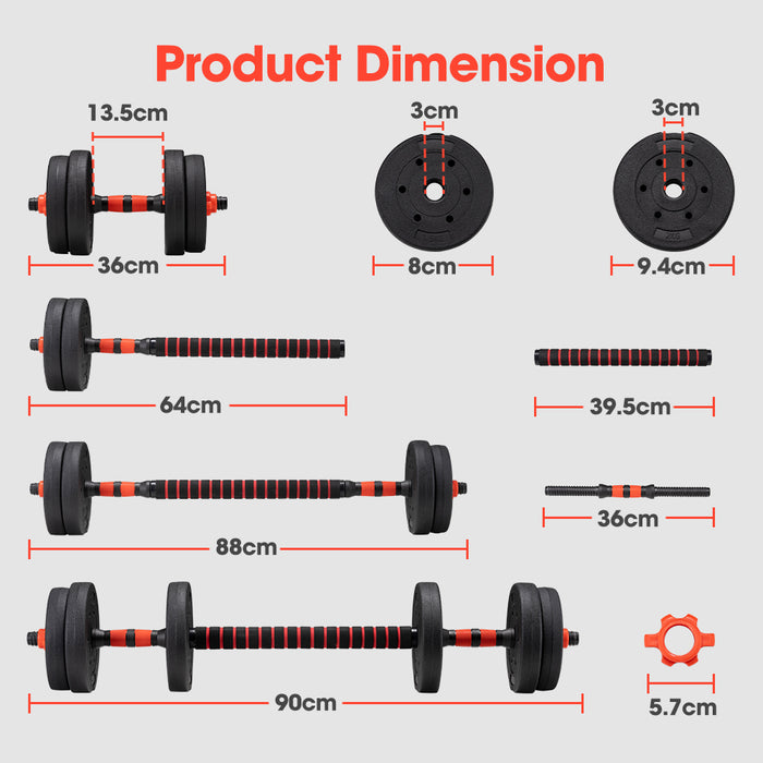 15Kg Adjustable Dumbbell Barbell Set Home Gym Weights Exercise