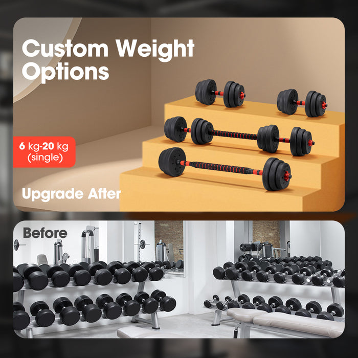 20Kg Adjustable Dumbbell Barbell Set Home Gym Weights Exercise
