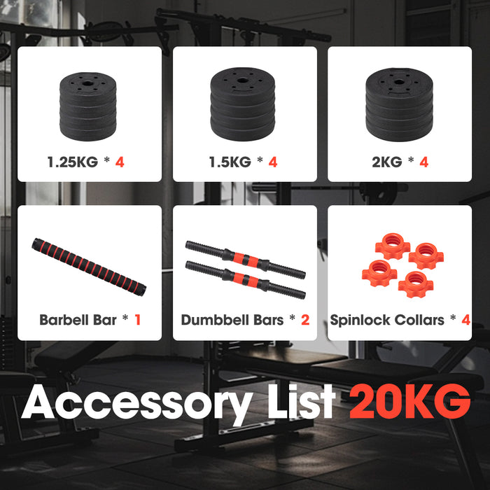 20Kg Adjustable Dumbbell Barbell Set Home Gym Weights Exercise