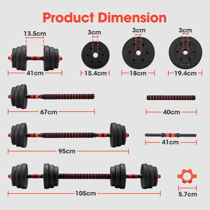 20Kg Adjustable Dumbbell Barbell Set Home Gym Weights Exercise