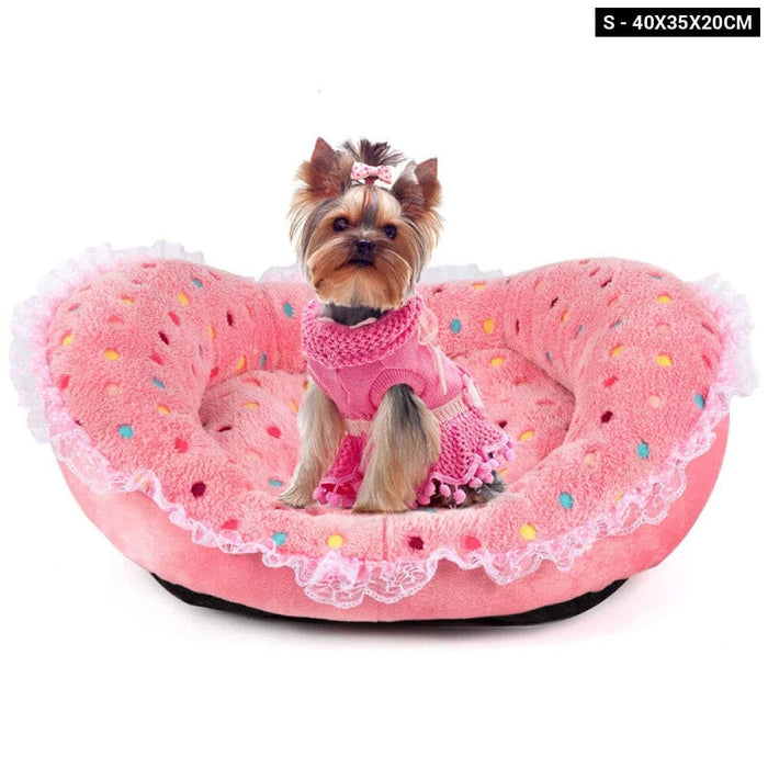 Princess Style Pet Bed Pink Polka Dots Soft Fleece Anti