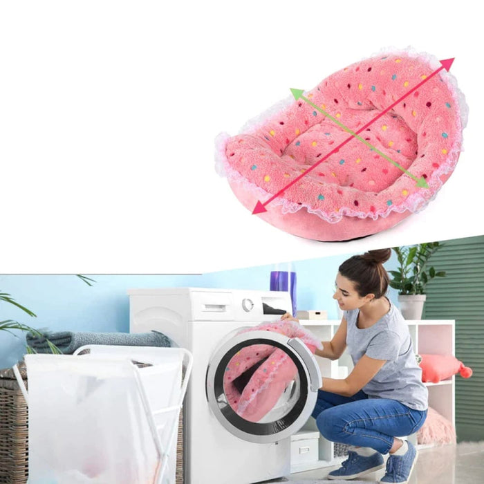 Princess Style Pet Bed Pink Polka Dots Soft Fleece Anti