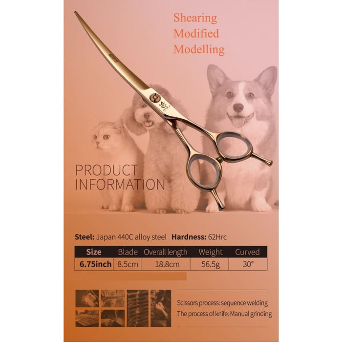 Professional 6.5 7 Inch Pet Curved Grooming Scissors