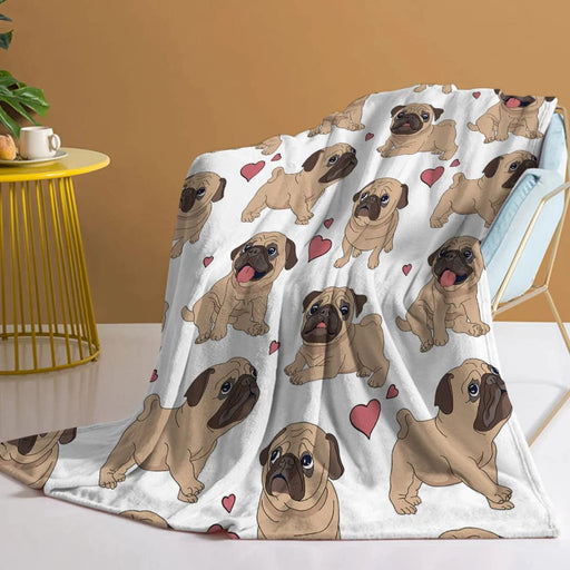 Pug Heart Throw Blanket for Kids and Adults