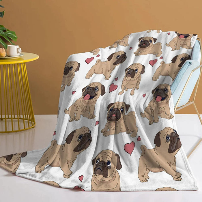 Pug Heart Throw Blanket For Kids And Adults