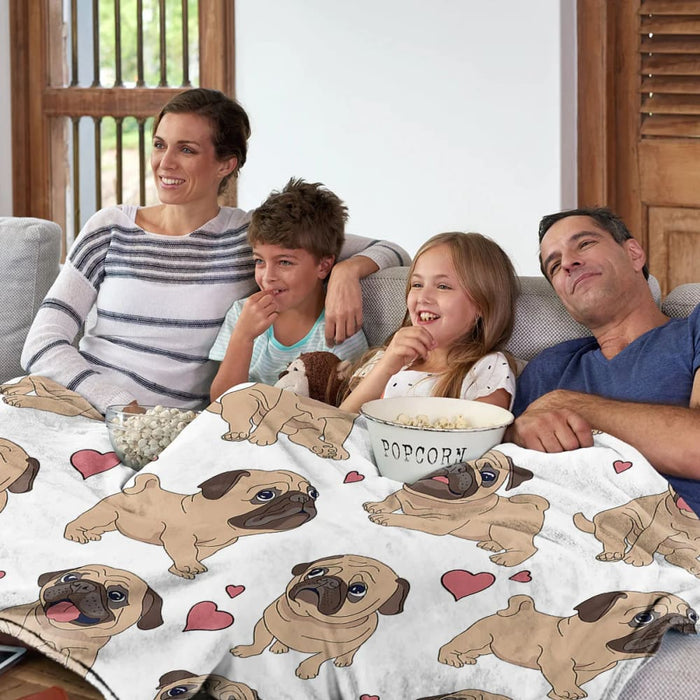 Pug Heart Throw Blanket For Kids And Adults