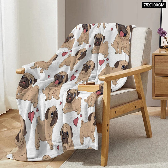 Pug Heart Throw Blanket for Kids and Adults