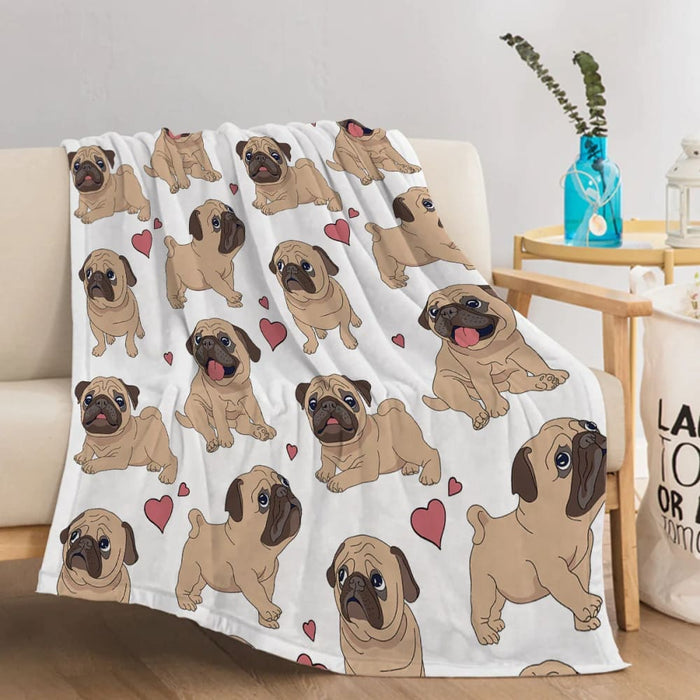 Pug Heart Throw Blanket for Kids and Adults
