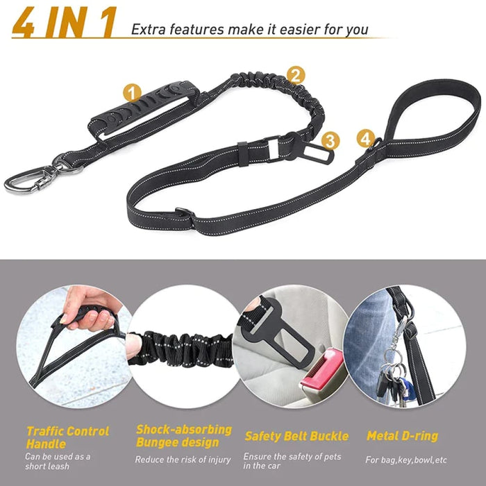 No Pull Bungee Dog Leash Reflective Padded Handle Car Seat
