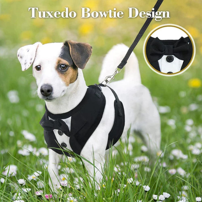 No Pull Tuxedo Dog Harness Set with Leash and Bow Tie Soft