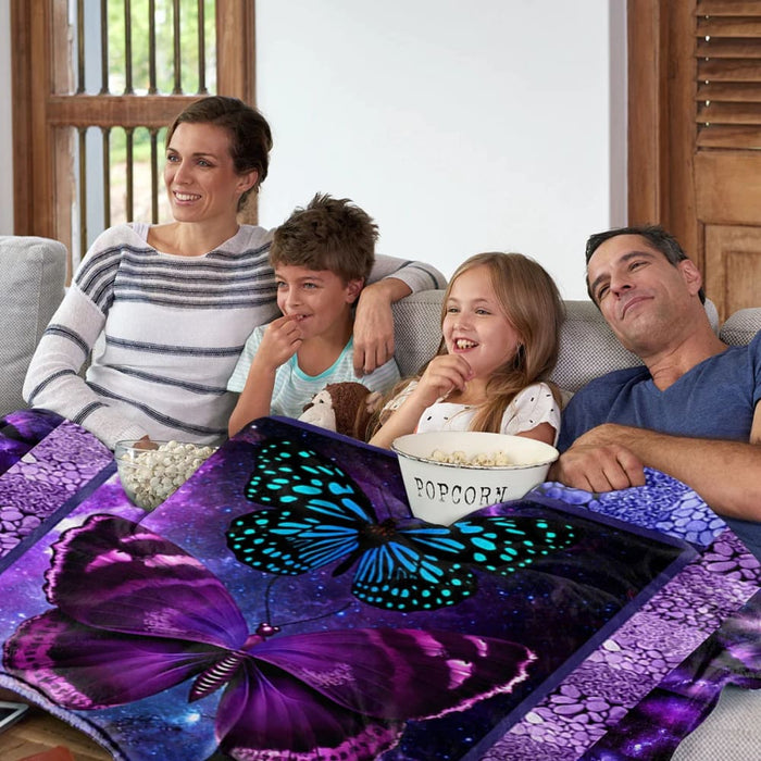 Purple And Blue Butterfly Throw Blanket For Kids Adults