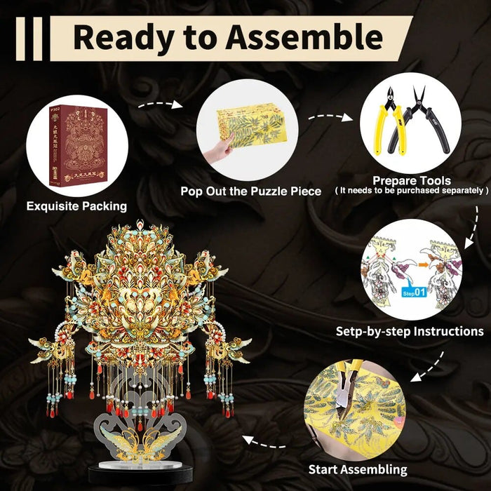 3d Puzzles Nine Dragons And Phoenix Crown Metal Assembly
