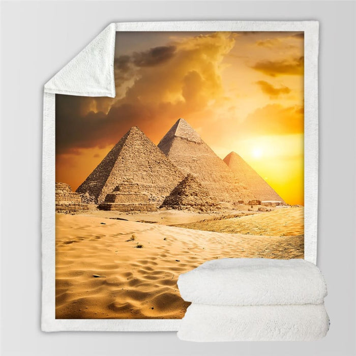 Pyramid Sherpa Throw Blanket Egyptian Bedspread Desert