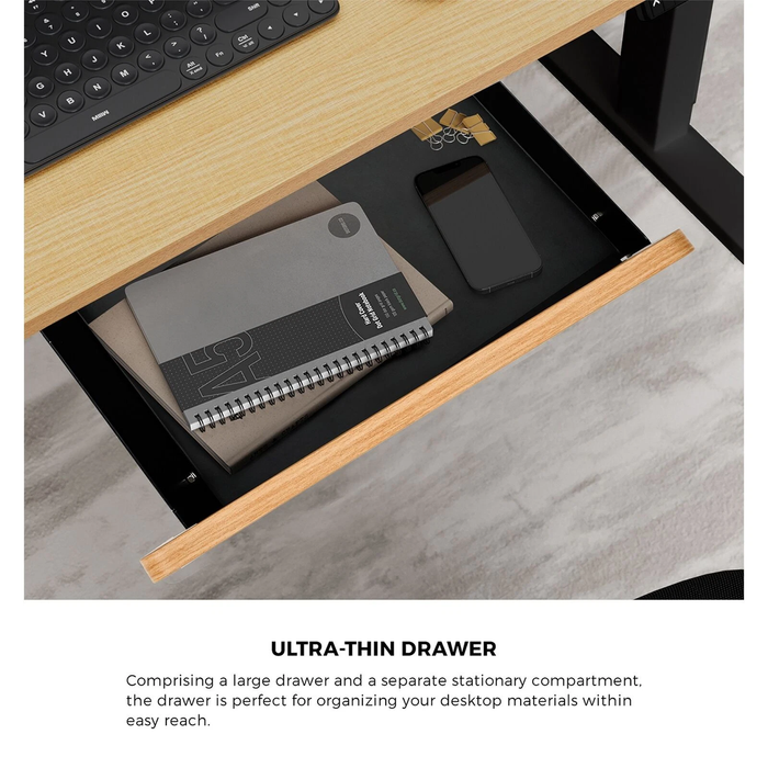 160Cm Electric Standing Desk Dual Motor Drawer Adjustable Oak Black