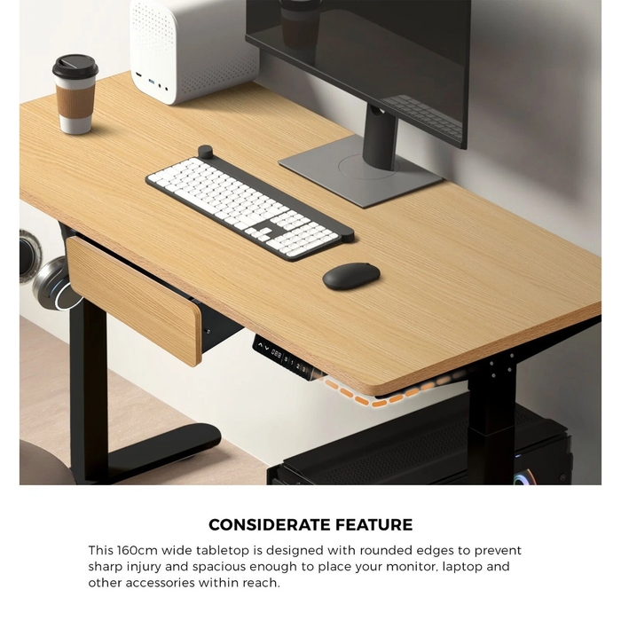 160Cm Electric Standing Desk Dual Motor Drawer Adjustable Oak Black