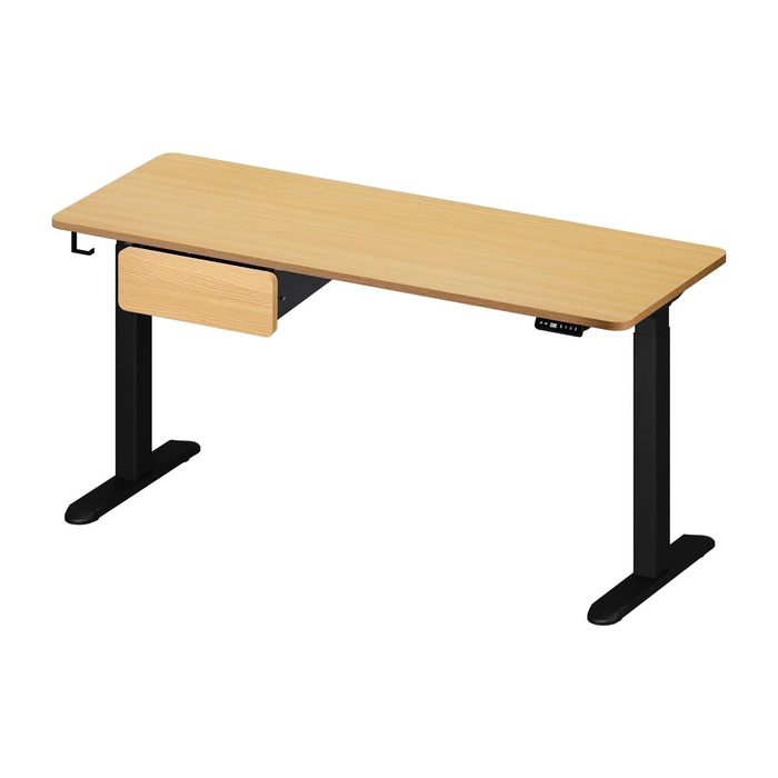 160Cm Electric Standing Desk Dual Motor Drawer Adjustable Oak Black