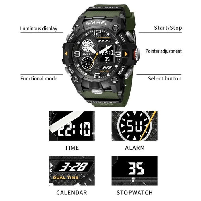 Quartz 50m Waterproof Week Display Led Digital 8055 Men