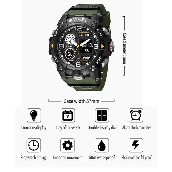 Quartz 50m Waterproof Week Display Led Digital 8055 Men
