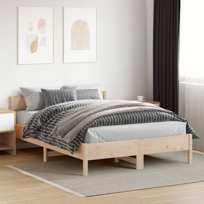 Queen Size Bed Frame with Headboard 150x200 Cm Solid Wood