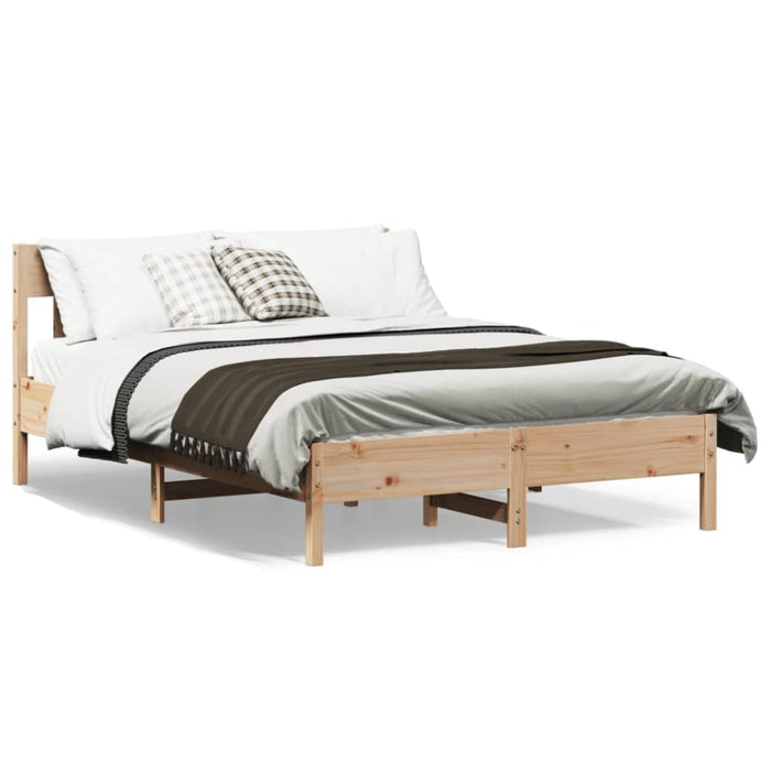 Queen Size Bed Frame with Headboard 150x200 Cm Solid Wood