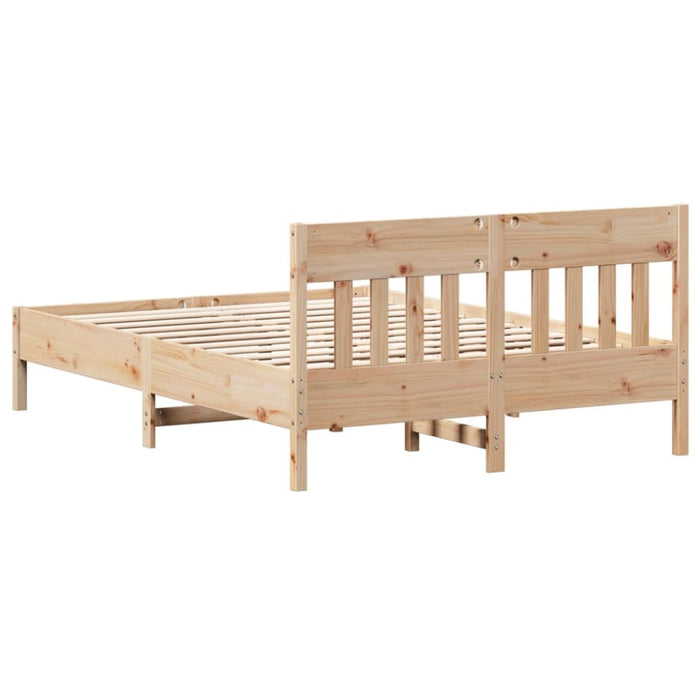 Queen Size Bed Frame with Headboard 150x200 Cm Solid Wood