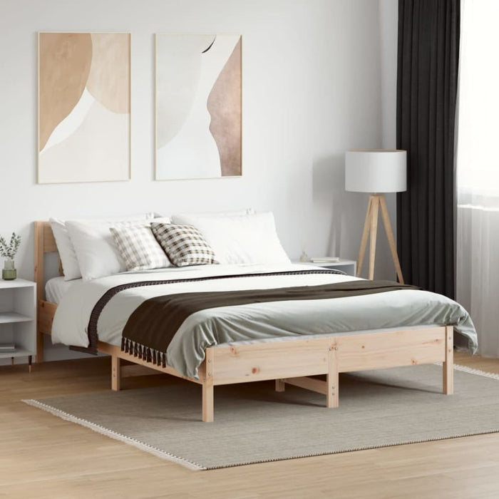 Queen Size Bed Frame with Headboard 150x200 Cm Solid Wood