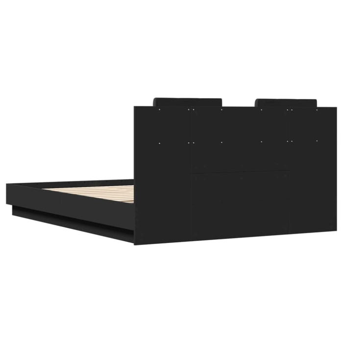 Queen Size Bed Frame With Headboard Black 150x200 Cm