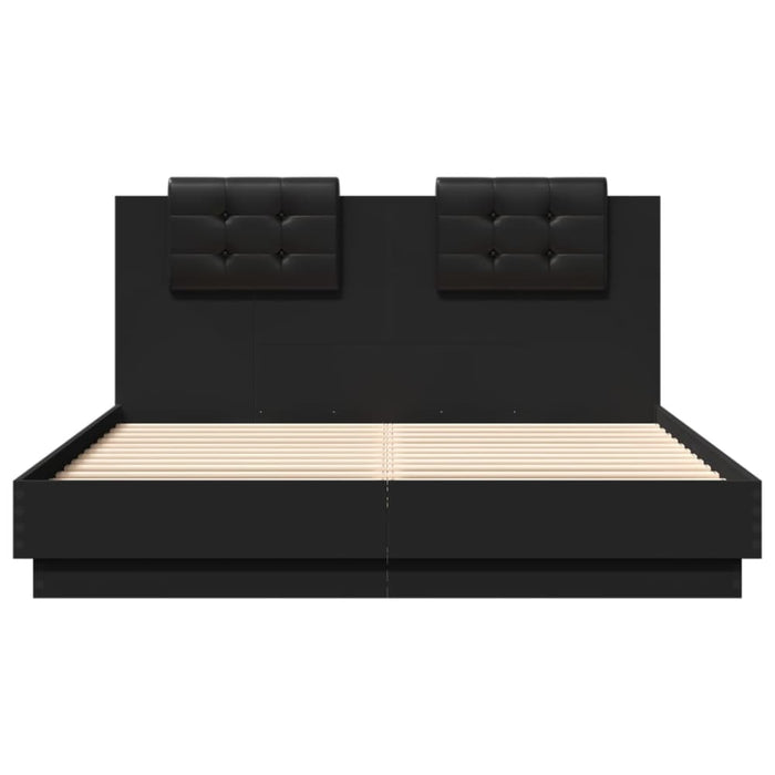Queen Size Bed Frame With Headboard Black 150x200 Cm