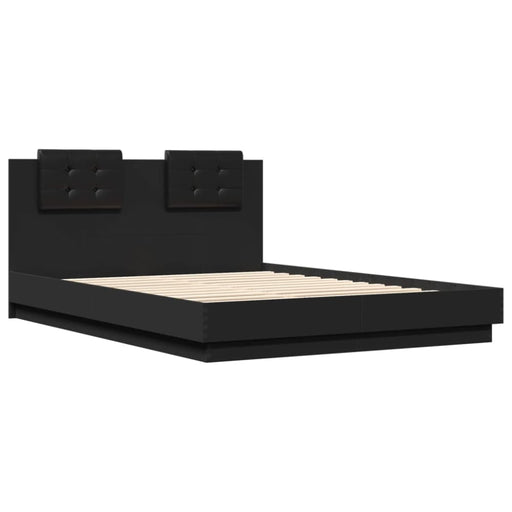Queen Size Bed Frame With Headboard Black 150x200 Cm