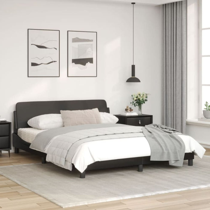 Queen Size Bed Frame with Headboard Black 152x203 Cm Faux