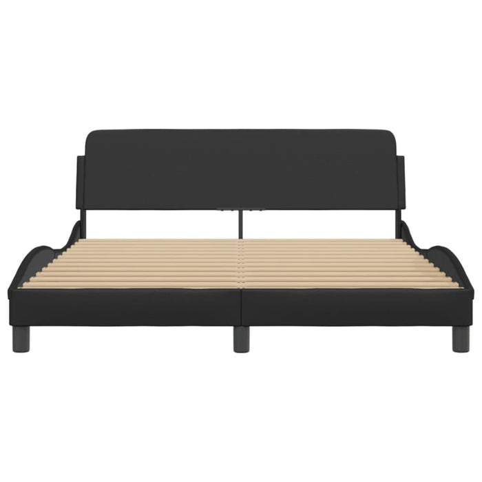 Queen Size Bed Frame with Headboard Black 152x203 Cm Faux