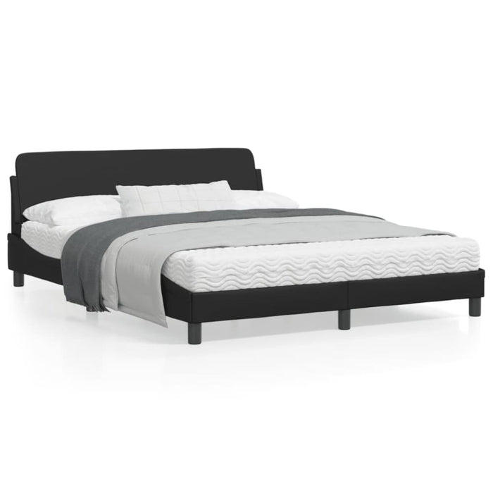 Queen Size Bed Frame with Headboard Black 152x203 Cm Faux