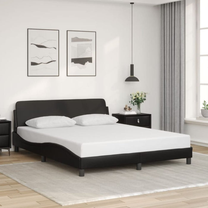 Queen Size Bed Frame With Headboard Black 152x203 Cm Faux