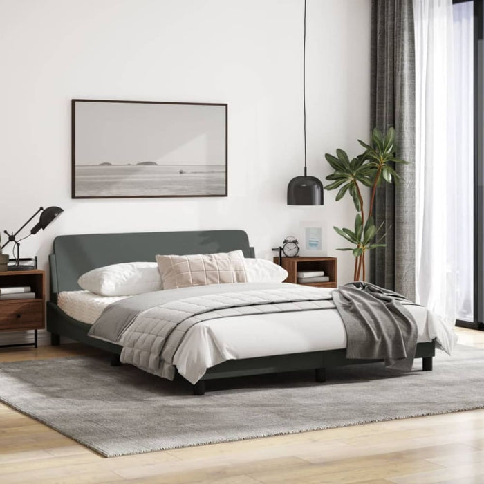 Queen Size Bed Frame with Headboard Dark Grey 152x203 Cm