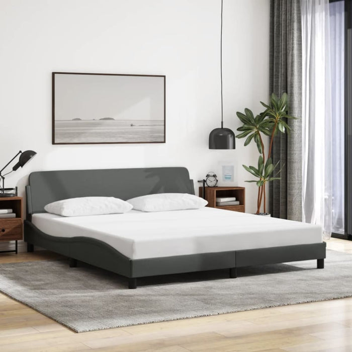 Queen Size Bed Frame With Headboard Dark Grey 152x203 Cm