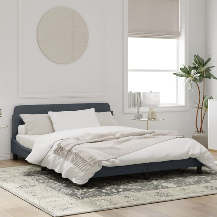 Queen Size Bed Frame With Headboard Dark Grey 152x203 Cm