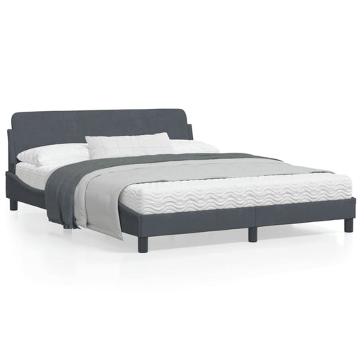 Queen Size Bed Frame With Headboard Dark Grey 152x203 Cm