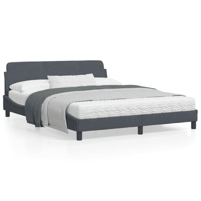 Queen Size Bed Frame With Headboard Dark Grey 152x203 Cm