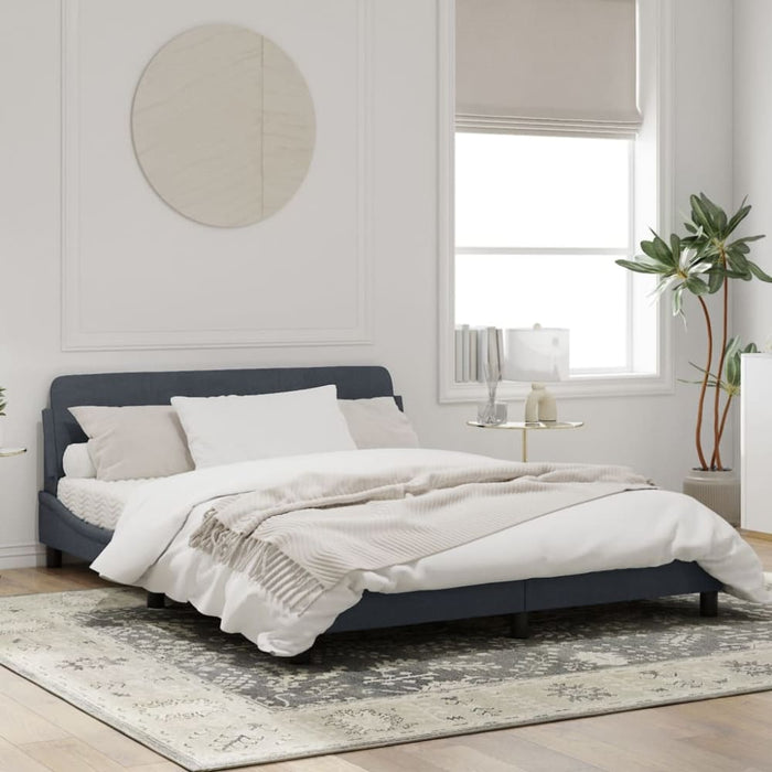 Queen Size Bed Frame With Headboard Dark Grey 152x203 Cm