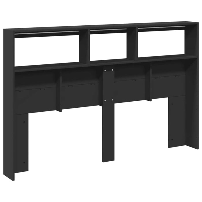 Queen Size Headboard Cabinet with Led Black 160x17x102 Cm