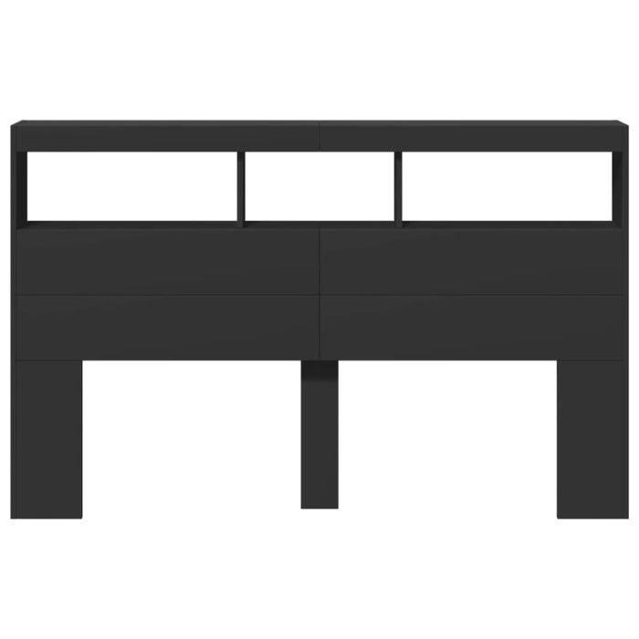 Queen Size Headboard Cabinet with Led Black 160x17x102 Cm